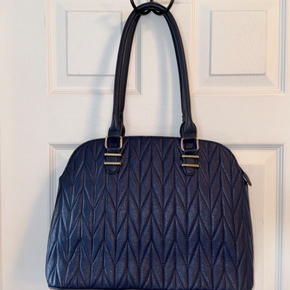 Pierre Cardin Quilted Navy Vegan Leather Tote Bag - Picture 16 of 17